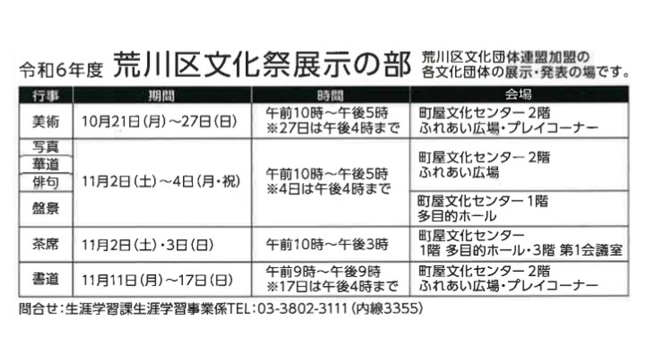 令和６年度荒川区文化祭「展示の部』のイメージ